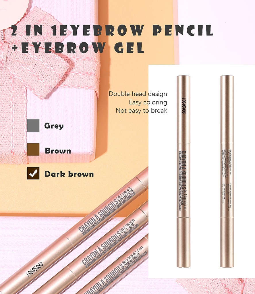 2 in 1 Eyebrow Pencil Eyebrow Gel Dark Brown