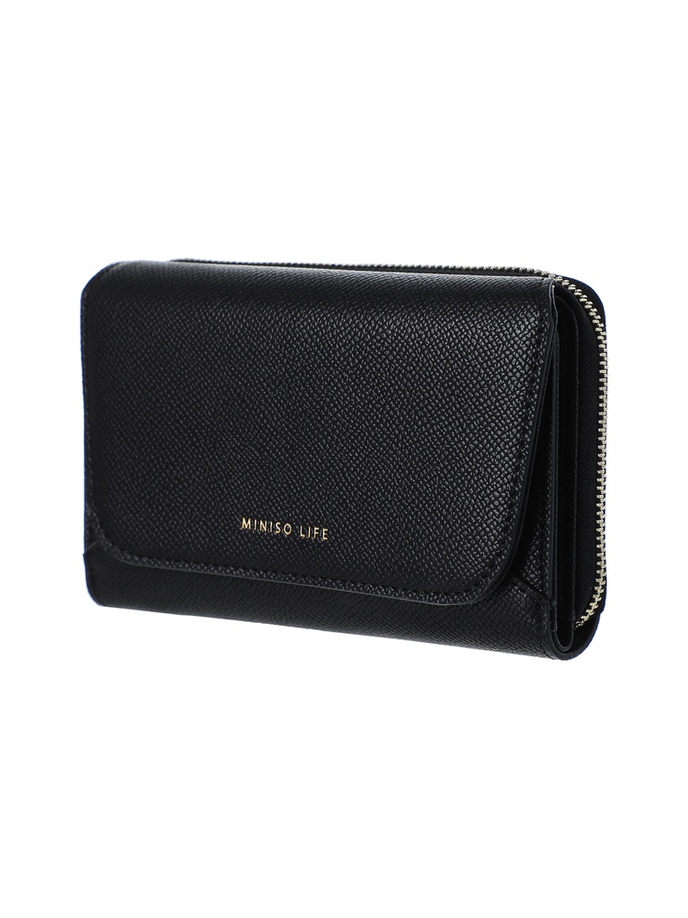 Metal Textured Women s Wallet with Zipper Black