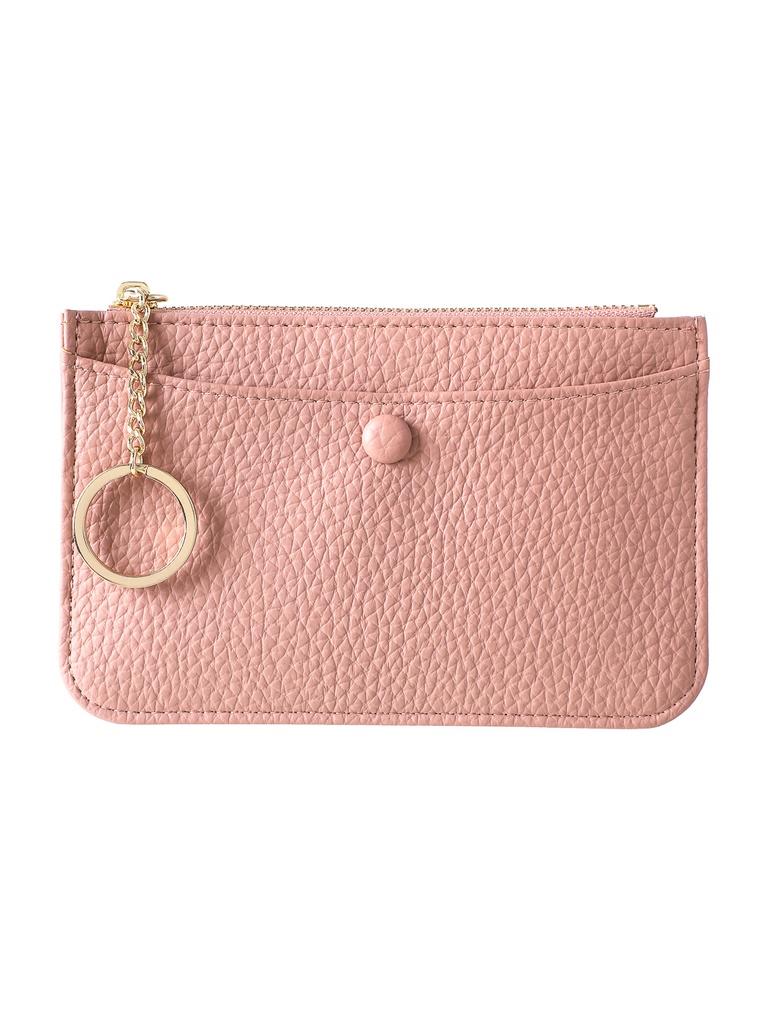 Litchi Pattern Coin Bag with Key Chain Loop Pink
