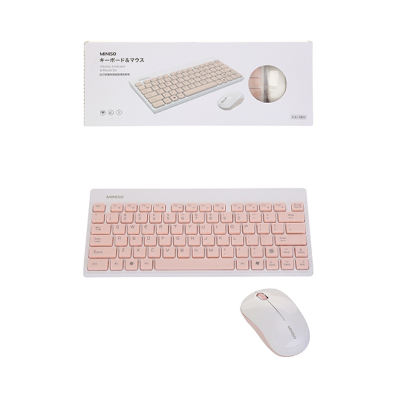 WIRELESS MOUSE AND KEYBOARD SET WHITE AND PINK