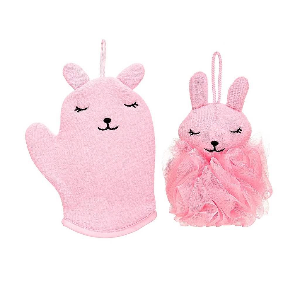 Pink Rabbit Bath Set Bath Glove Bath Sponge