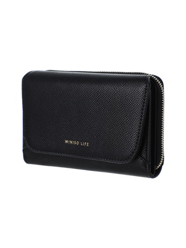 [Metal Textured Women s Wallet with Zipper Black (Miniso)] Metal Textured Women s Wallet with Zipper Black
