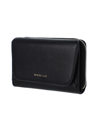 [Metal Textured Women s Wallet with Zipper Black (Miniso)] Metal Textured Women s Wallet with Zipper Black
