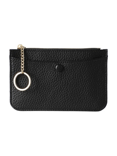 [Litchi Pattern Coin Bag with Key Chain Loop Black (Miniso)] Litchi Pattern Coin Bag with Key Chain Loop Black
