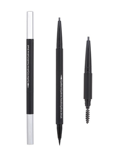 [2 in 1 Eyeliner Eyebrow Pencil Eyebrow Brush Grey (Miniso)] 3 in 1 Eyeliner Eyebrow Pencil Eyebrow Brush Grey