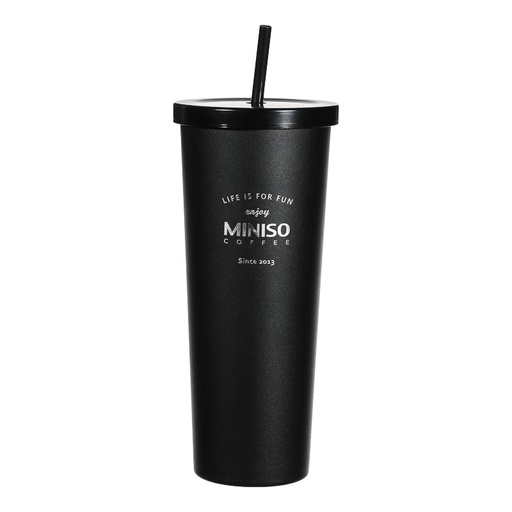 [Classic Black White Series Straw Steel Bottle 800m (Miniso)] Classic Black White Series Straw Steel Bottle 800m